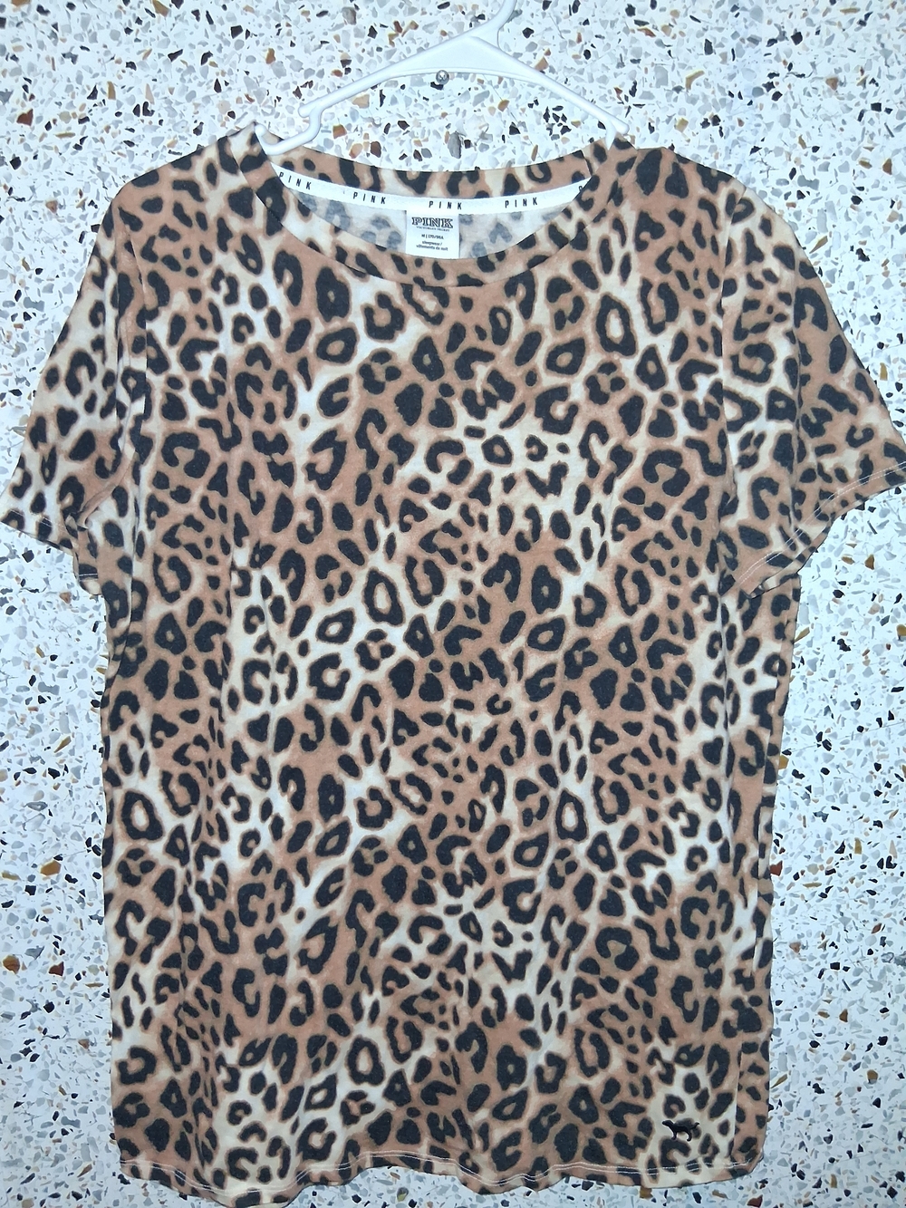 Women's Victoria's Secret PINK Leopard Print Tshirt Size Medium Black Gold